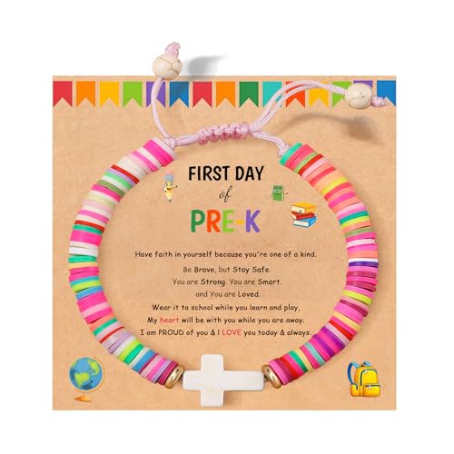 Image of First Day of School Gift Kindergarten Prek Bracelet Mommy and Me Bracelets Back to School Gifts Adjustable Cross Bracelets for Kids Girls Boys Jewelry Gift