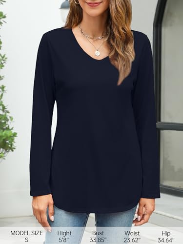 Image of Elesomo Womens T Shirts V Neck Summer Short /Long Sleeve Cotton Tops Tees