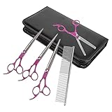 HEMOTON Bunte Haustier Schere Set Teilig mit Geraden Gezahnten Gebogenen Klingen Leichtes...