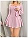 WDIRARA Women's Bell Long Mini Dress Bow Front Square Neck A Line Knit Dresses XS Pink