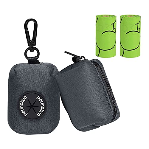 Image of Petmolico Dog Poop Bag Holder Leash Attachment, Dog Waste Bag Dispenser Zippered Pouch, Fits Any Dog Leash, Includes Free Roll of Dog Bags, Poop Bag Dispenser - 2 Pack, Deep Gray