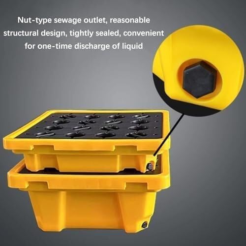 Yellow & Black Oil Spill Collection Pallets - Stackable Polyethylene Platforms for Warehouses, Factories & Garages - Modular Design (66x36x12CM)