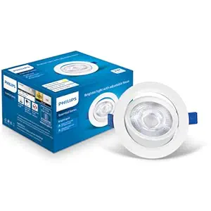PHILIPS 3 Watt White LED Ceiling COB Round Spot Light with Adjustable Tilt | Cut out: 63mm | Warm White, Pack of 1 (BrightSpot)