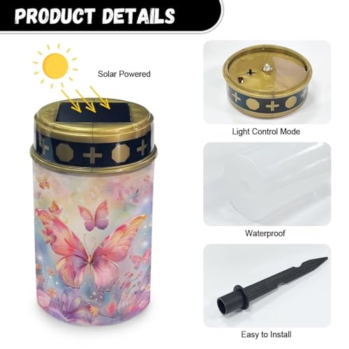 Image of Butterfly Light for Prayer Cemetery Solar Lights for Grave Cemetery Decor Candle Lamp Waterproof Solar Power Light Eternal Lights for Graves Cemetery Memorial Gift 2 Pcs
