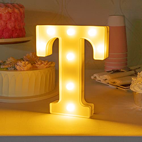 Image of Restaurantware Illumify 6.7 x 1.2 x 8.7 Inch Light Up Letter 1 Durable Marquee LED Light - Letter T Touchproof White Plastic Party Light Keyhole Slot For Parties Weddings Or Special Events