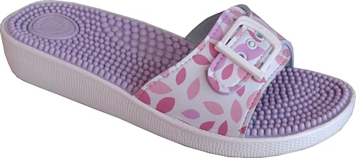 EKO FIT - Sandalia de Casa para Mujer con Plantilla de Masaje con Puntos – Estimula la Circulación – Máximo Confort – Una Hebilla Ajustable - HOJAS ROSA 37