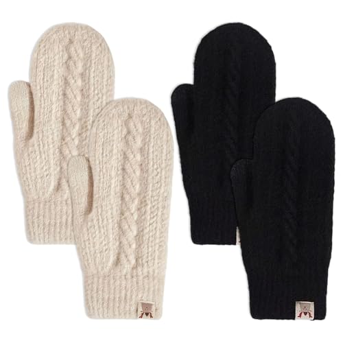 HTTDSLF 2 Paar Handschuhe Damen Winter Warm Damen Warme Winter Strick Fäustlinge Super Dicke Gestrickt Fausthandschuhe Thermo Fleece für Mädchen Mutter Tochter Liebhaber