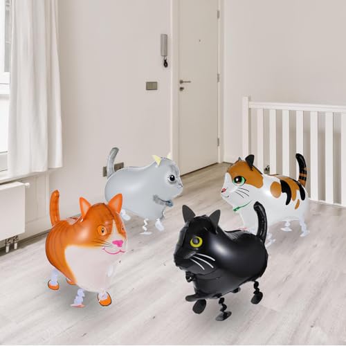 4 Pcs Cat Balloons Aluminum Cat Balloons for Birthday Animal Pet Cats Balloon Walking Animal Foil Mylar Balloon for Theme Birthday Party Decorations Halloween - Thumbnail 6