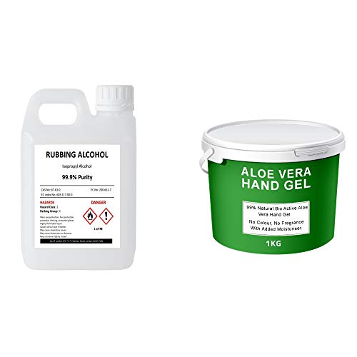 Jax Of London 99.9 Percent Disinfecting Hand Rubbing Alcohol Isopropyl - 1 Litre + Aloe Vera Antibacterial Skin Care Gel