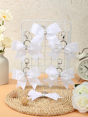 Image of Tondiamo Cheer Bow Keychain Cheer Keychain with Rhinestones Cheerleader Keyrings for Team Gift Cheerleading Sports Accessory