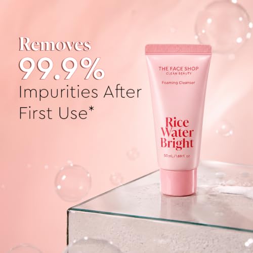 Image of The Face Shop Rice Water Bright Foaming Face Wash 50ml, Face Wash for Glowing Skin, Cleanser for Uneven Skin Tone, Korean Skin Care Products, All Skin Types, Vegan