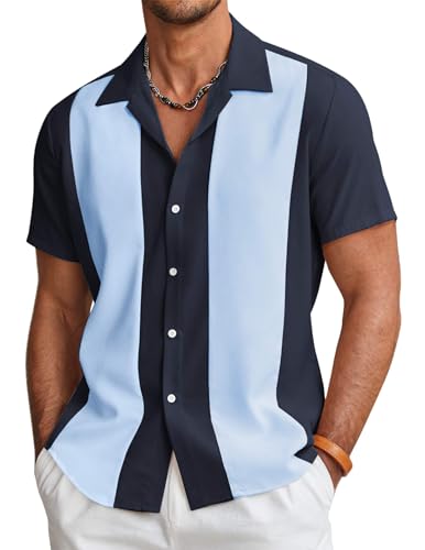 Image of COOFANDY Men's Vintage Bowling Shirt Short Sleeve Button Down Summer Cuba Beach Shirts