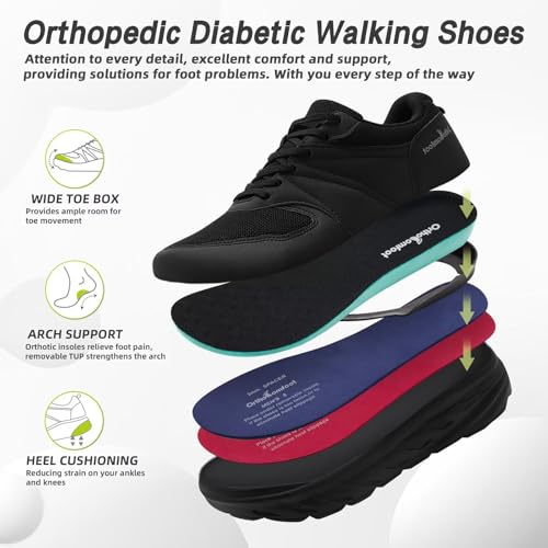 Men's Orthopedic Diabetic Wide Walking Shoes: Comfortable Arch Support Plantar Fasciitis Sports Running Sneakers, Casual Swollen Bunion Work Tennis Shoes for Foot and Heel Pain Relief3