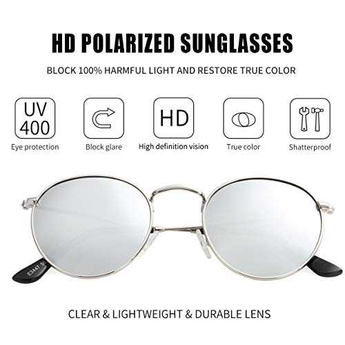 Image of Kursan Small Round Metal Polarized Sunglasses for Men Women Mirrored Lens Classic Circle Sun Glasses