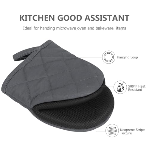 Qulable 1 Pair Short Oven Mitts - Silicone Kitchen Oven Gloves High Heat Resistant 500℉, Mini Oven Mits With Non-Slip Grip Surfaces And Hanging Loop For Bbq, Baking, Cooking And Grilling  thumb #2