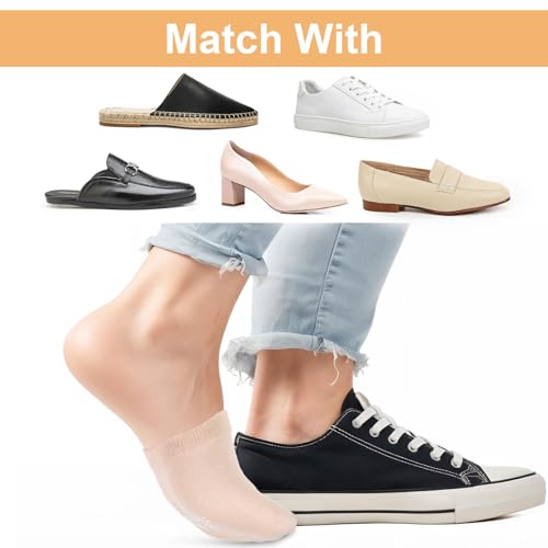 Image of Qianyu 4 Pairs Women's Toe Socks No Show Liner Half Socks Invisible Non-Skid Toe Covers Non-Slip Seamless Mule Sock Hidden Grip Sock for Flat Clogs High Heel Slippers