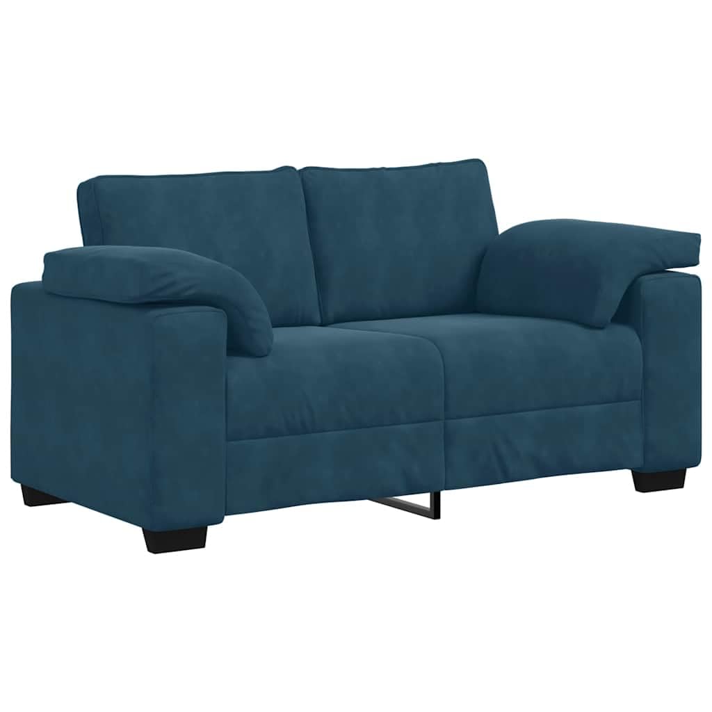 Set di 2 divani con cuscino, in velluto blu, arredo imbottito moderno, per soggiorno, camera degli ospiti e salotto, comodo divano ad angolo, divano letto, panca relax, struttura stabile