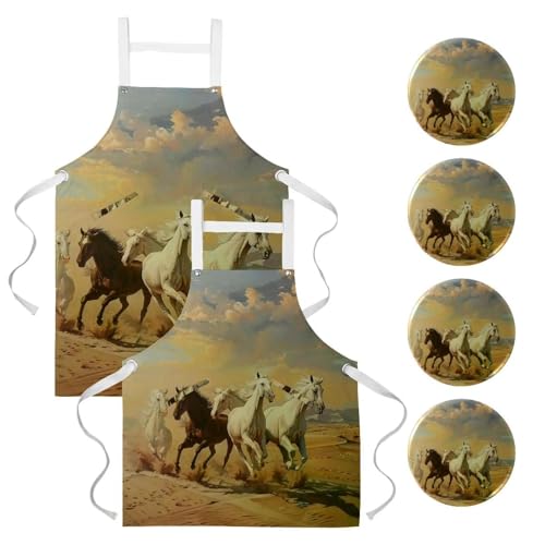 Tablier de serveuse contre les taches de cuisine et nettoyage motif chevaux
