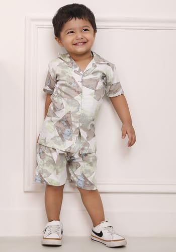 Image of POLKA TOTS Cotton Half Sleeves Shirt With Shorts, All Over Print Cord Set for Baby Boy Kids