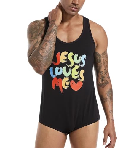 Mens Onesie Tank Top for Men One Piece Bodysuit Sleeveless Undershirts Jumpsuit Snap Button Crotch3
