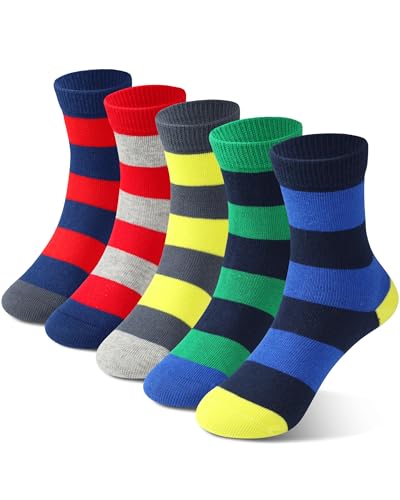 COTTON DAY Kids Boys Crew Dress Socks Bright Colorful Stripes Design