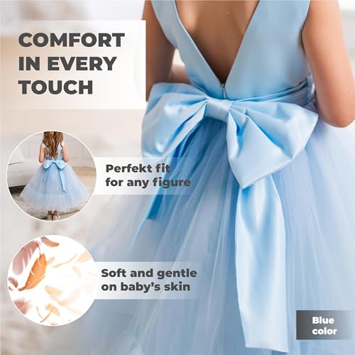 MCieloLuna Tulle Flower Girl Dresses for Wedding O-Neck Princess Party Gown Satin First Commnion Dress with Bowknot3