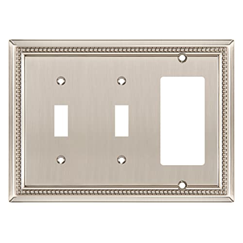Image of Henne Bery Sunken Pearls Heavy Duty Decorative Wall Plate Switch Plate Outlet Cover (Double Toggle /Single Decorator, Satin Nickel)