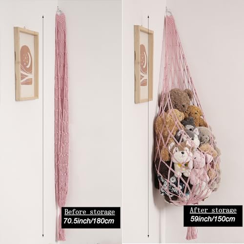 Image of Amdermi Stuffed Animal Hammock Corner Hanging Net for Stuff Animal Storage Macrame Plush Toy Holder-Perfect for Tiny Space Walls-Kid Bedroom Decor Nursery Playroom Organizer (Light Pink XL)