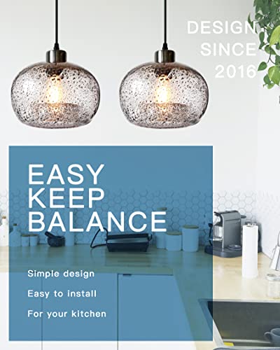 Casamotion Pendant Lighting Hand Blown Glass Ceiling Hanging Light Fixtures Kitchen Island Dining Room Table Bar Sink Clear With Black Marble Brushed Nickel 9 "Inch Diam #TOP2