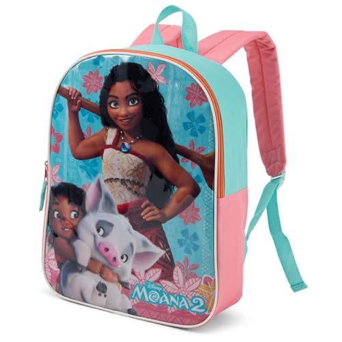 Disney Moana Mochila para crianças – Mochila infantil fofa e durável para meninas com alças acolchoadas e compartimento com zíper – Mochila infantil ideal para escola e viagem – 38 cm