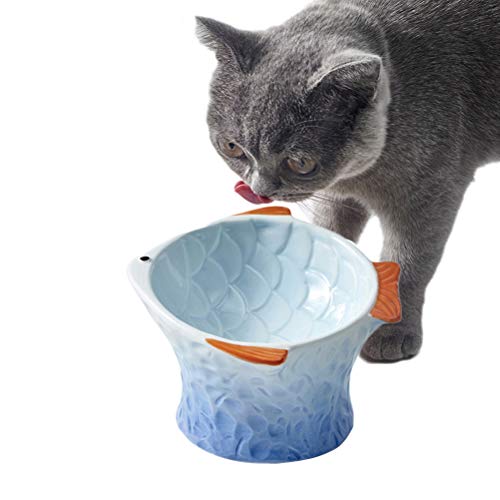 Tigela de cerâmica antiderrapante para gatos colorida série de peixes tigela de comida para gatos (a