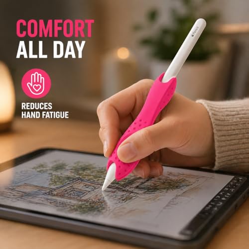 Image of Mizi Silicone Pencil Grips, Ergonomic Dual-Head Anti-Slip Grip for Handwriting & Drawing, Compatible with Apple Pencil Pro /1st /2nd Gen & USB-C, Universal Fit for Pens, Pencils & Stylus - Pink