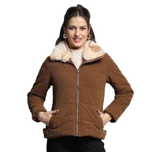 Image of Monte Carlo Womens Solid Khakhi Collar Neck Full Sleeve Jacket