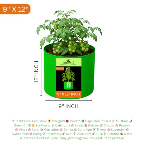 Image of Kingwell Grow Bag 9 X 12 INCH, PACK OF 1 For Terrace Garden Leafy Vegetable Plant Grow Bags Fruits Growing Containers For terrece Gardening