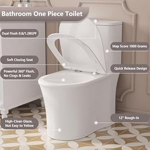 Deervalley one piece toilet elongated toilet for bathroom with 1724 comfortable chair seat height dual flush 08128 gpf and map 1000g modern toilet 12 rough in toilet bowl  urban country home decor