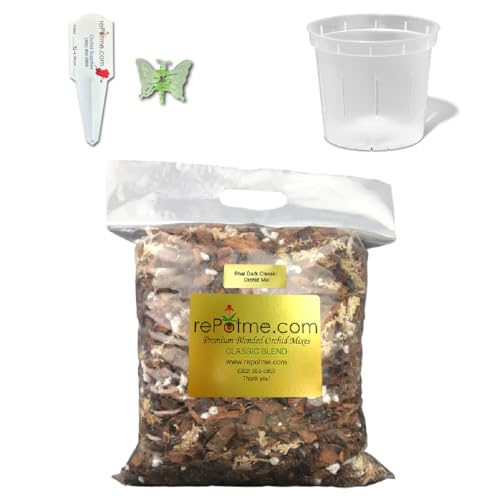 rePotme Orchid Starter Kit - Phalaenopsis Dark Classic - (Includes Orchid Potting Mix Plus a 5 inch Orchid Pot Flower Clip and Plant Label)