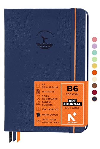 Image of NEORAH - B6 - ART JOURNAL | 200Gsm Dotgrid Notebook |144 Pages(17.5 x 12.5 cm) | Lay Flat |HardCover Bullet - Journal |3 Bookmarks |Elastic Closure| Inner BackPocket | Ideal-Bujo,Drawing (DARK BLUE)