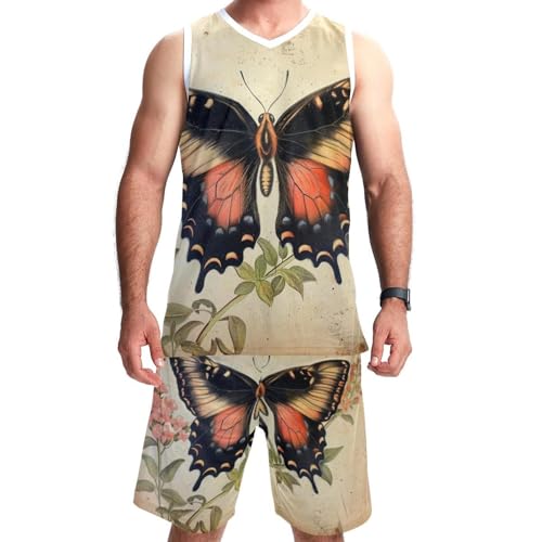Combinaison de basket-ball vintage imprimée papillon, finition premium pour uniforme