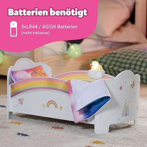 BABY born Regenbogen Bett, Puppenbett mit Regenbogenlichtern und beruhigender Einschlafmelodie inkl. Wendebettwäsche, 835999 Zapf Creation