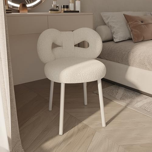 Fenudox Taburete de Tocador con Respaldo de Lazo, Silla de Maquillaje Ajustable para Dormitorio y Salón Tapizado Suave de Piel de Cordero Estructura de Acero Carbono Sólido Soporta 150 kg​ (Beige)