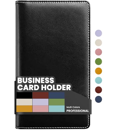 Sooez Leather Professional Business Card Book Holder Organizer, 240 Capacity Credit Card Booklet, PU Name Cards Holder Storage File for Men Women, 7.7 x 4.5 Inch, Black