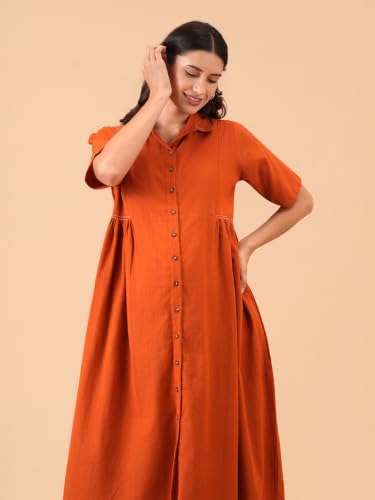 Image of The Mom Store Maternity & Nursing Midi Dress for Women | Pregnancy & Postpartum Wear | Cotton Flex Dress for New Mom | Trendy Stylish Comfortable Feeding Dress for Womens | Causal Office Formal Wear