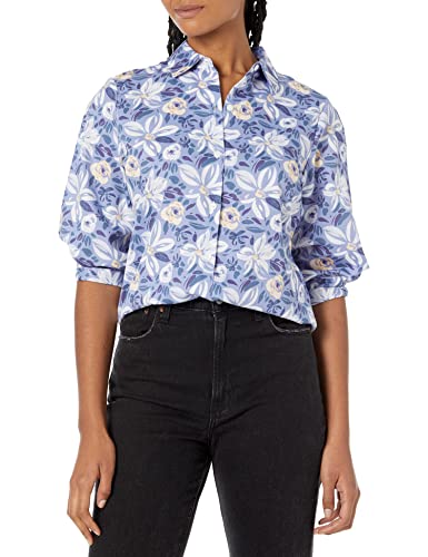 Foxcroft Women's Ruby 3/4 Sleeve Brushstroke Blossoms Blouse, Iris Bloom, 6 #TOP30