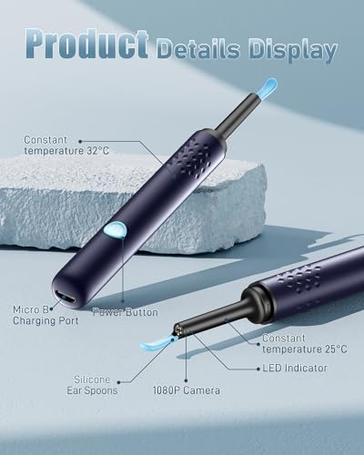 ear wax removal tool camera - ear cleaner with camera1080p otoscope ear cleaning tool with 4 ear spoon ear camera for iphone amp android phones - blue