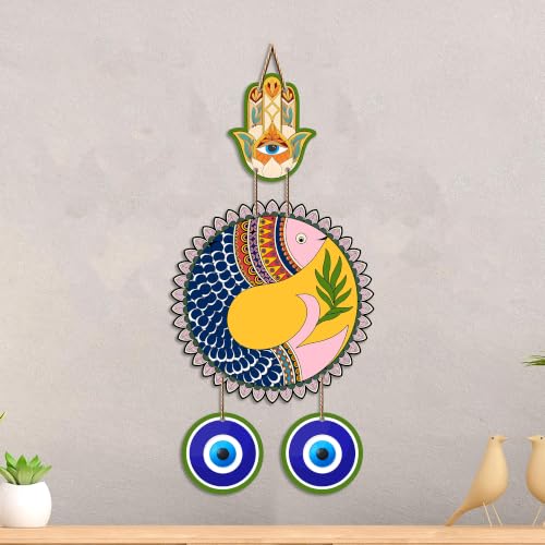 Image of Artvibes Yin Yang Fish Evil Eye Wall Hanging for Home Decor | Feng Shui Balance Harmony Wall Art with Nazar Battu Protection for Entrance Living Room Office Positive Energy (WH 85148N)