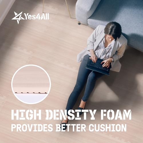 Image of Yes4All EVA Interlocking Mats, Puzzle Floor Tiles, Foam Floor Padding with Border for Furniture, Home Space, Living Room, Garage 11,22,32 SQFT
