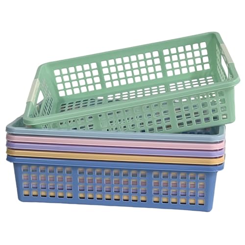 6 Pack Plastic Turn in Paper Trays for Classroom, Colorful Storage Bin Basket Organizers for School Supplies, Classroom Organization and Storage Tray Holds 4A Paper (Mixed Color)