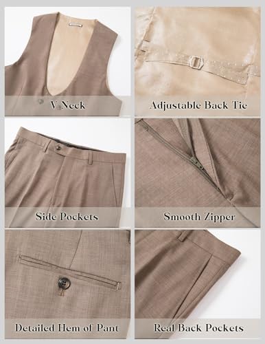 Mens 3 Pieces Plaid Suit Slim Fit Tuxedo Blazer Vest Pants for Wedding Prom Homecoming with Brooch Pin4