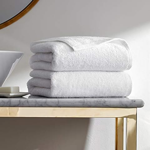 H by Frette Simple Border Bath Sheet Set of 2 - Luxury All-White Bath Linens/Includes 2 Bath Sheets (35" x 66") / 100% Cotton Cover
