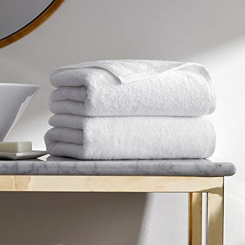 H by Frette Simple Border Bath Sheet Set of 2 - Luxury All-White Bath Linens/Includes 2 Bath Sheets (35